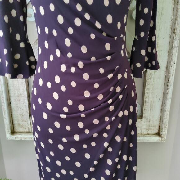 Connected Apparel Women Petite Flounce Bell Sleeve Faux Wrap Midi Sheath Dress - Picture 5 of 10